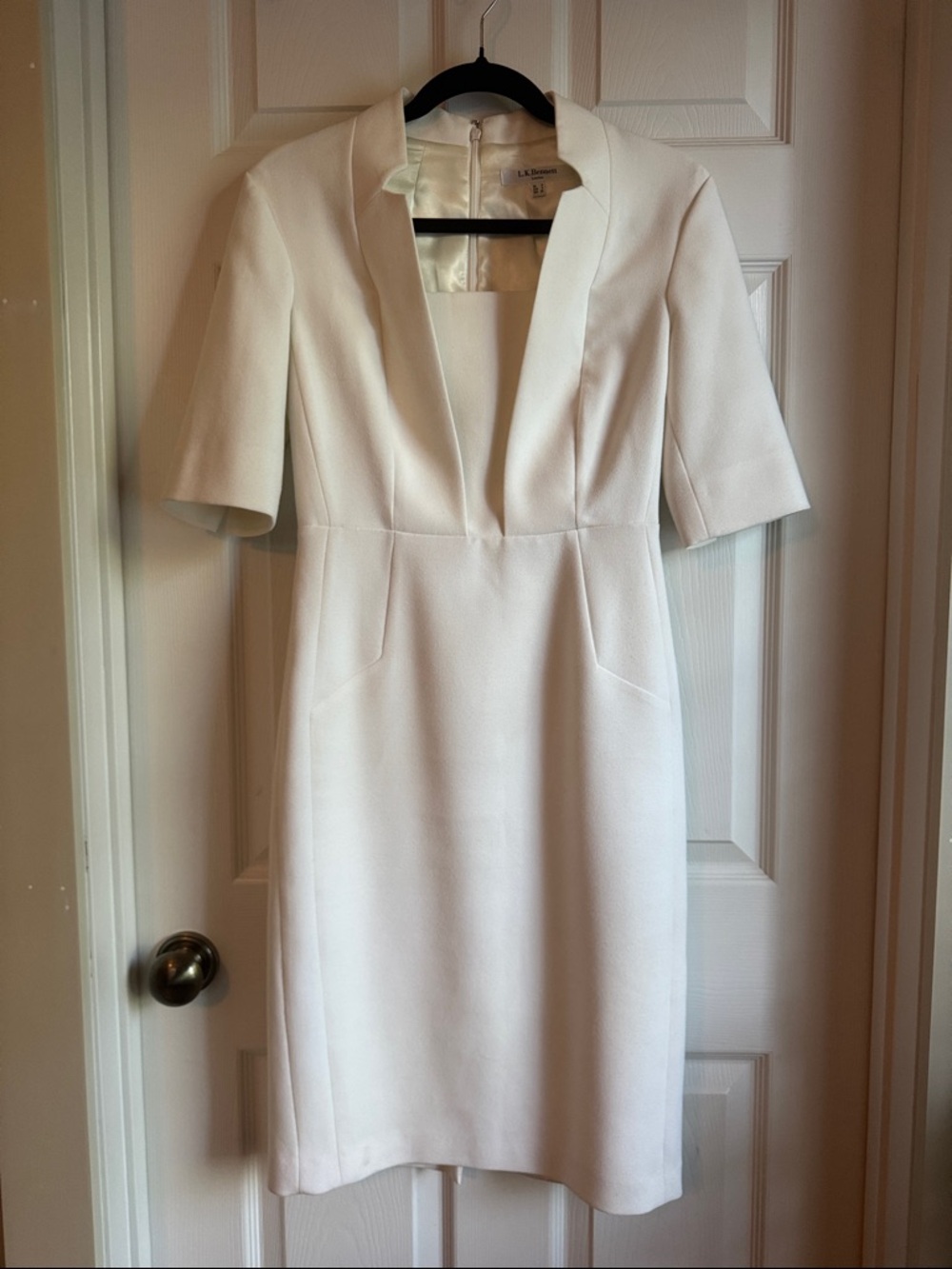 LK Bennett Cream V-Neck Tailored Midi Dress